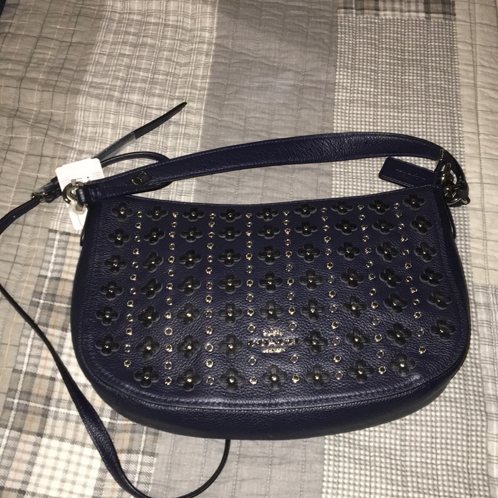 Coach Navy Floral Rivet Crossbody